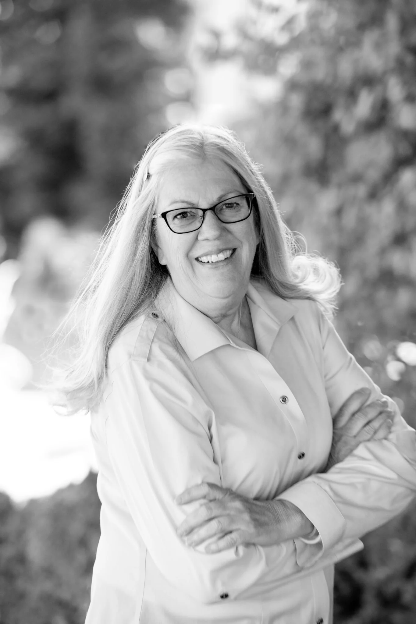 Black-and-white portrait of Sally-Ann Palcovich